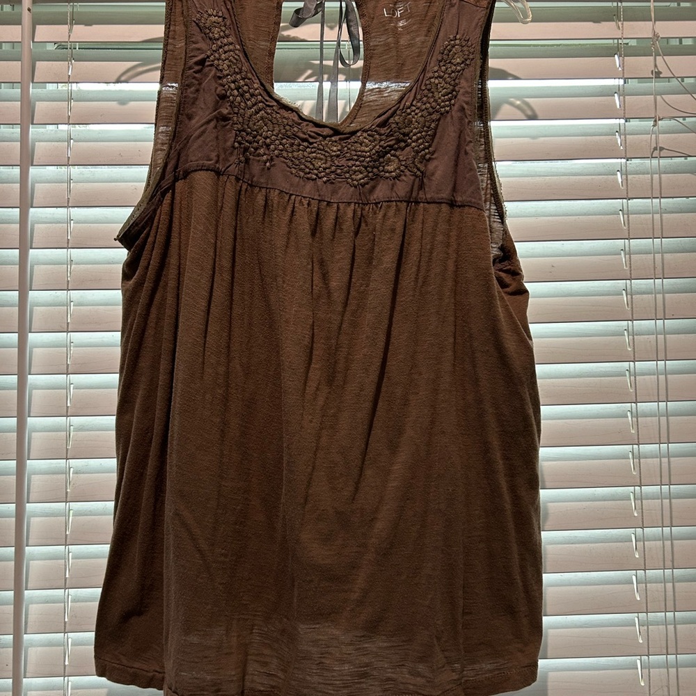 LOFT tank with smocking, tie back detail.